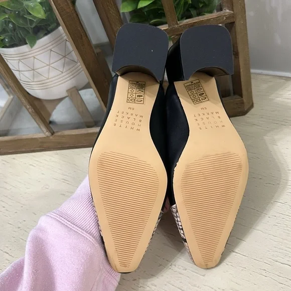 NWT White House Black Market black faux leather snake skin design mules sz 6 - Picture 5 of 6